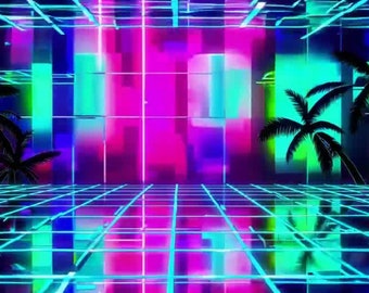 80s Neon Palm Tree Screensaver: Samsung Frame TV Art (Digital Download)