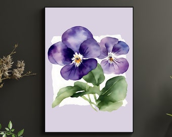 Violet Watercolor Print: February Birth Flower Art (Digital Download)