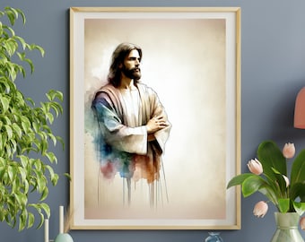 Jesus Watercolor Art Print: Contemplative Messiah (Digital Download)