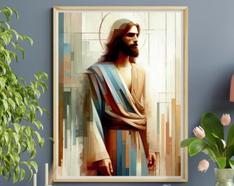 Modern Jesus Portrait: Abstract Christian Wall Art (Digital Download)