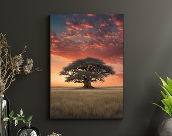 Baobab Tree Sunset Art: African Savannah Landscape (Digital Download)