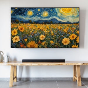 Van Gogh Inspired Sunflowers Screensaver for Computer, Ambient Mode Samsung Smart TV Digital Download Looping Animated Wallpaper, Mom Gift