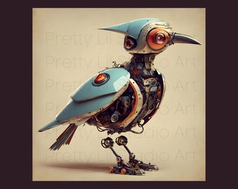 Cyberpunk Blue Jay Art: Retro-Futuristic Robot Bird (PDF, Jpeg, SVG, png)