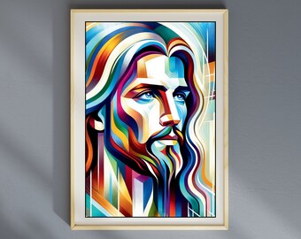 Modern Jesus Art Print: Colorful Geometric Christian Poster (Digital Download)