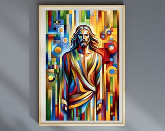 Modern Jesus Stained Glass Art Print: Christian Home Decor (Digital Download)