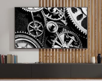 Steampunk Clockwork Animated Frame TV Art, Moving Gears Screensaver