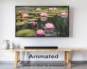 Animated Pink Water Lilies Pond: Frame TV Art, Computer Screensaver (MP4)