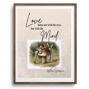 Shakespeare Love Book Quote, Fairies Kissing on Mushroom, Literary Printable Wall Art Couples Gift, Midsummer Night's Dream, Wife Gift