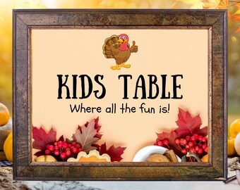 Thanksgiving Kids Table Sign, Kids Table Decorations, Thanksgiving table decor, Where All The Fun Is, Instant Download, Printable, Jpeg, PDF