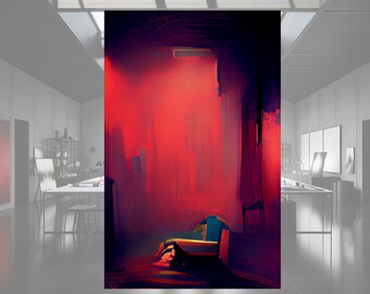 Red Abstract AI Art Print: Modern Surrealist Decor (Digital Download)