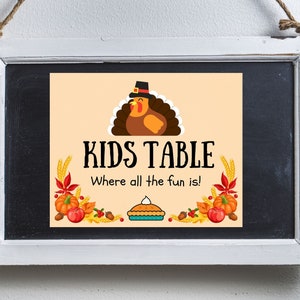 PRINTABLE, Thanksgiving Kids Table Sign, Fun Printable Cartoon Turkey Centerpiece, Perfect for Holiday Entertainment, Ecofriendly Fall Décor image 1