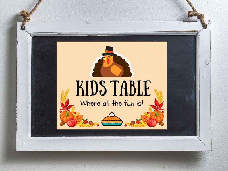 PRINTABLE, Thanksgiving Kids Table Sign, Fun Printable Cartoon Turkey Centerpiece, Perfect for Holiday Entertainment, Ecofriendly Fall Décor image 1