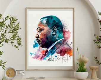 Martin Luther King Watercolor Portrait, Black History Month, African American Art, Classroom Decor, Teacher Gift, Educational Wall Art