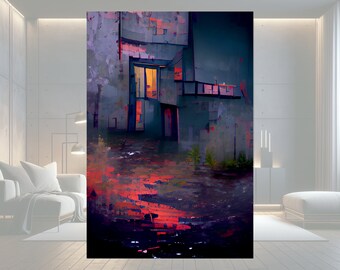 Abstract Building Reflection Art: Moody Urban Print (Digital Download).