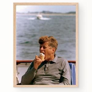 JFK Eating Ice Cream Rare Portrait PRINTABLE Digital Download, President John F. Kennedy on Boat Historical Presidential Poster Teacher Gift