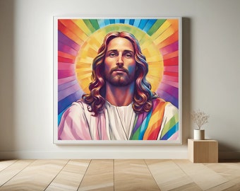 Rainbow Jesus Art Print: LGBTQ+ Christian Home Decor (Digital)