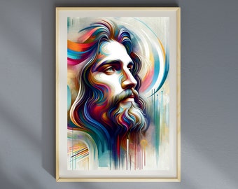 Modern Jesus Wall Art, Printable Christian Wall Decor, Colorful Jesus Poster, Digital Download, Jesus Christ Print, Christian Gift, PDF, JPG