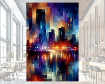 Abstract Cityscape Wall Art: Vibrant Metropolis Print (Digital Download)