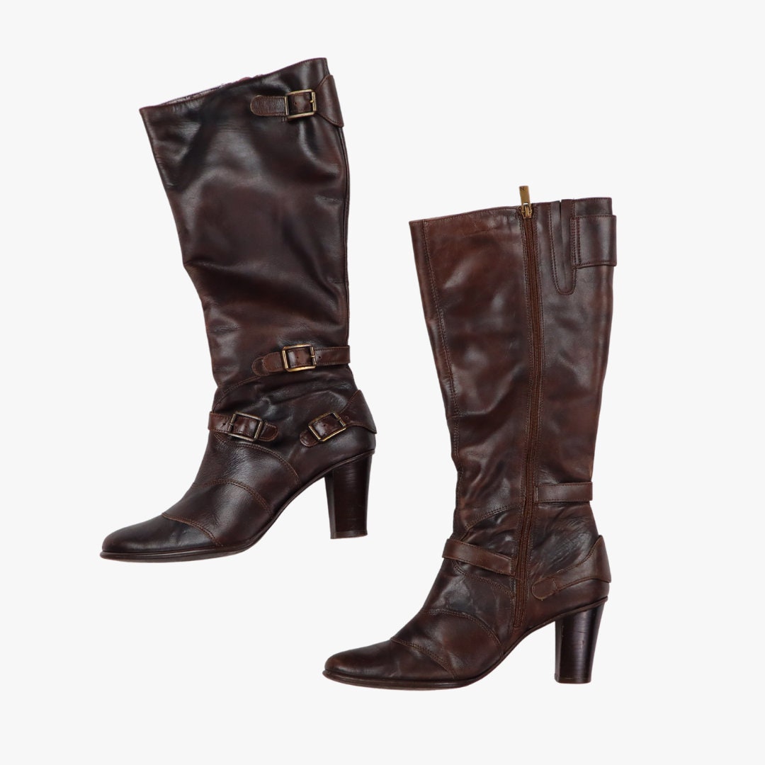 Next Womens Leather Calf Boots Brown UK 5 EUR 38 Mid Heel used Vintage