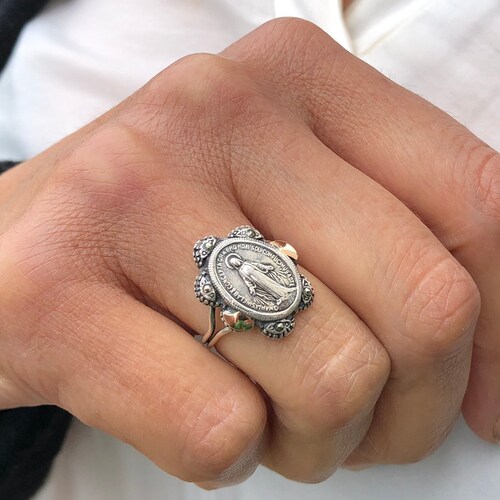 Virgin Mary Ring 925 Silver 9k Gold Religious Ring Etsy