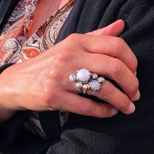 Unikat Ring, Sterling Silber Ring, 9k Gold, Handgemachter Ring, Statement Ring, Cocktail Ring, Vintage Ring, Perlenring, Edelstein Ring