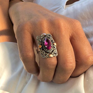Anello da cocktail vintage in argento sterling: dettagli in oro 9k, marcasite e zirconia