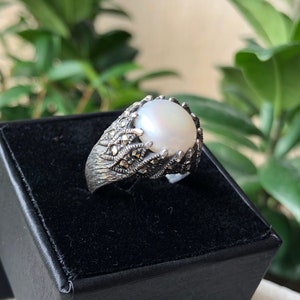 Statement Ring, Pearl Ring, 925 Silver Ring, Unique Ring, Vintage Ring, Antique Ring, Pearl Jewelry, Handmade Ring, Statement Jewelry, Boho