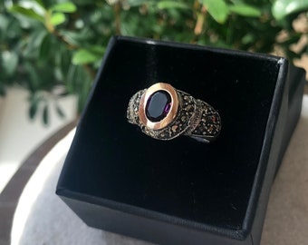 Vintage Dainty Ring, 925 Silver, 9k Gold, Handmade Ring, Unique Ring, Antique Ring, Gemstone Ring, Boho Ring, Cocktail Ring, Boho Chic