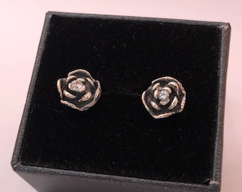 Silver Rose Earrings, Stud Earrings, Sterling Silver Earrings, Vintage Earrings, Dainty Earrings, Flower Earrings, Tiny Earrings, Handmade