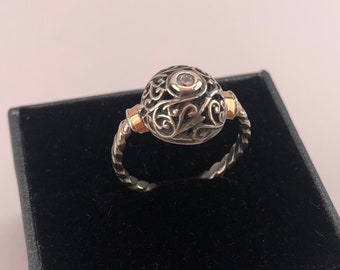 Silver Filigree Ring, Sterling Silver, 9K Gold, Handmade