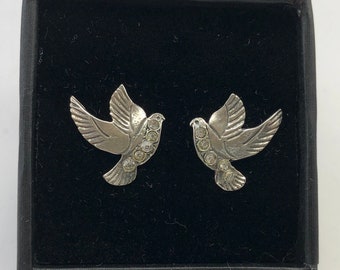 Sterling Silver Peace Dove Earrings, Cubic Zirconia, Handmade
