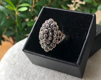 Unique Vintage Cluster Ring, 925 Silver Ring, Marcasite Ring, Boho Chic Ring, Cocktail Statement Ring, Handmade Ring, Vintage Boho Jewelry