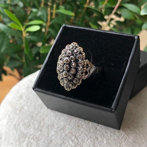 Unique Vintage Cluster Ring, 925 Silver Ring, Marcasite Ring, Boho Chic Ring, Cocktail Statement Ring, Handmade Ring, Vintage Boho Jewelry