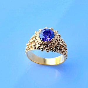 Gold Plated Sterling Silver Amethyst Ring: Handmade Vintage Cocktail Ring