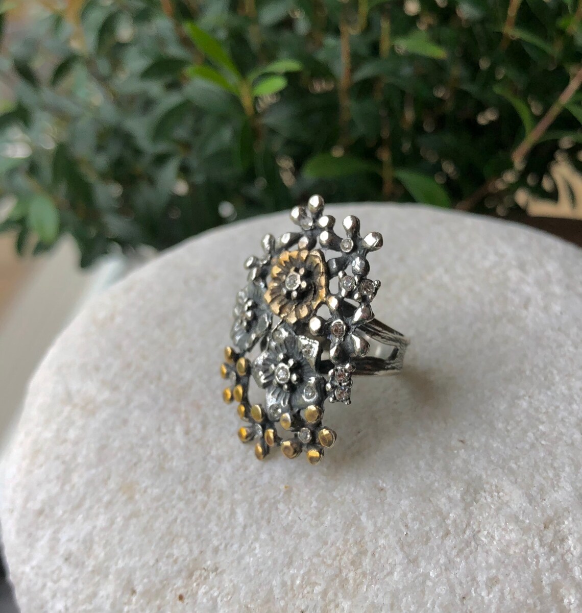 Flower Statement Ring 925 Sterling Silver Ring Flower Etsy