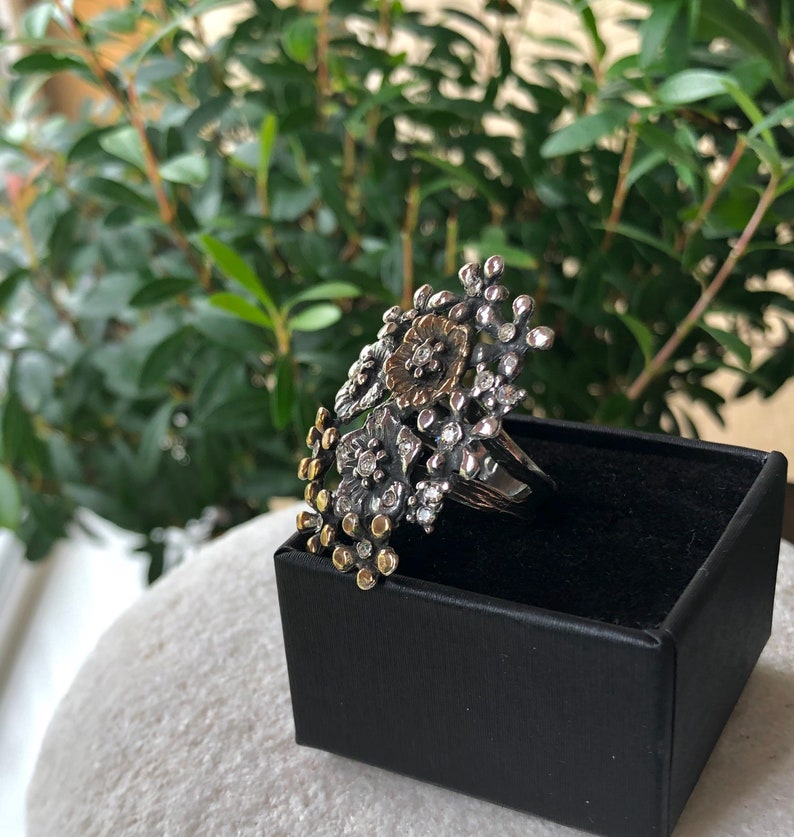 Flower Statement Ring 925 Sterling Silver Ring Flower Etsy