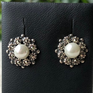 Pearl Earrings, Stud Earrings, Vintage Earrings, Sterling Silver 925 Earrings, bridal earrings, wedding earrings, Vintage Jewelry, Handmade