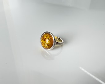 Vintage Amber Statement Ring – 925 Sterling Silver, Nature Inspired Artisan Jewelry