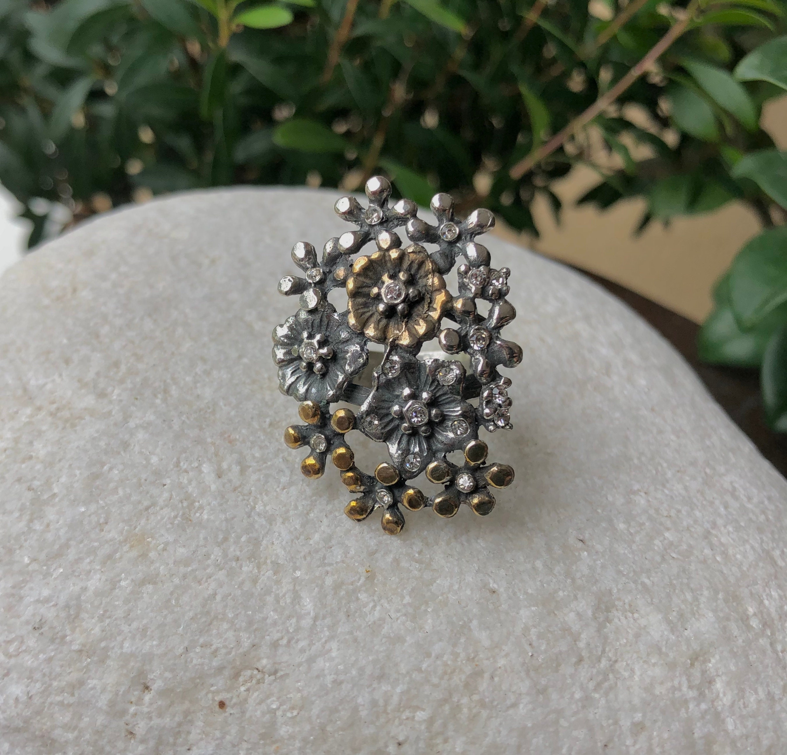 Flower Statement Ring 925 Sterling Silver Ring Flower Etsy