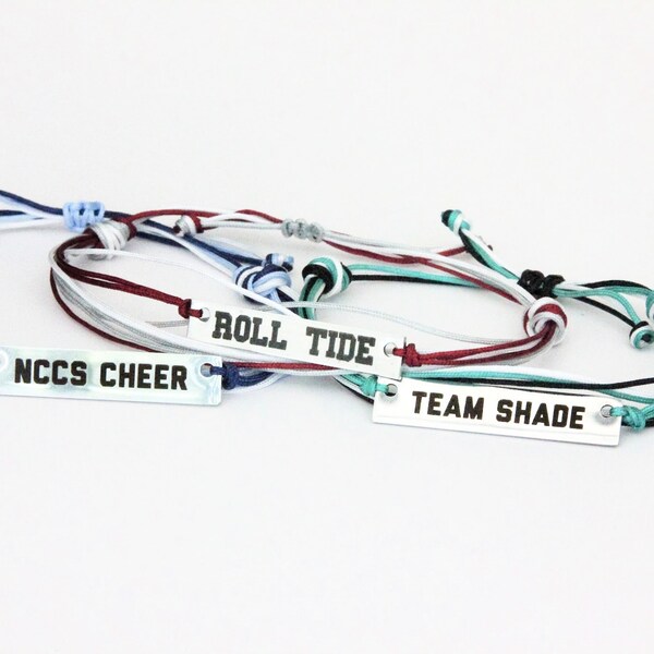 Custom Bar Charm String Bracelet Choose your Colors | Your Team Spirit Collection | Spirit Wear Jewelry | School Colors Mascot