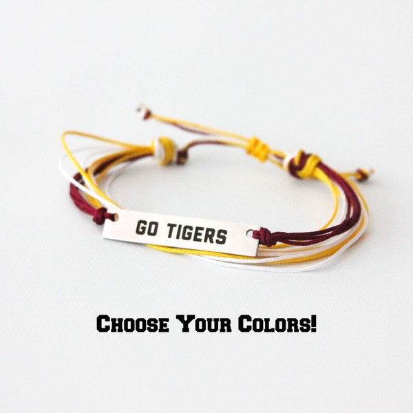 Go Tigers String Bracelet Choose your Colors | Team Spirit Collection | Spiritwear Jewelry | School Colors Mascot | Show Your Support