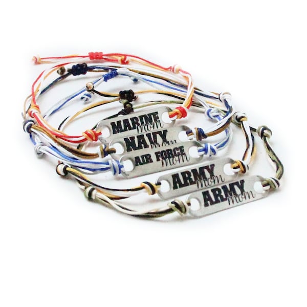 Military Mom Bar String Bracelet | Military Collection | Adjustable Stackable Jewelry | Party Favor Arm Stack | Army Navy Air Force Marines