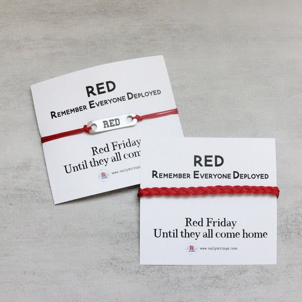 RED Remember Everyone Deployed String Bracelet | Military Collection | Adjustable Layering Stackable Jewelry | Party Favor Arm Stack