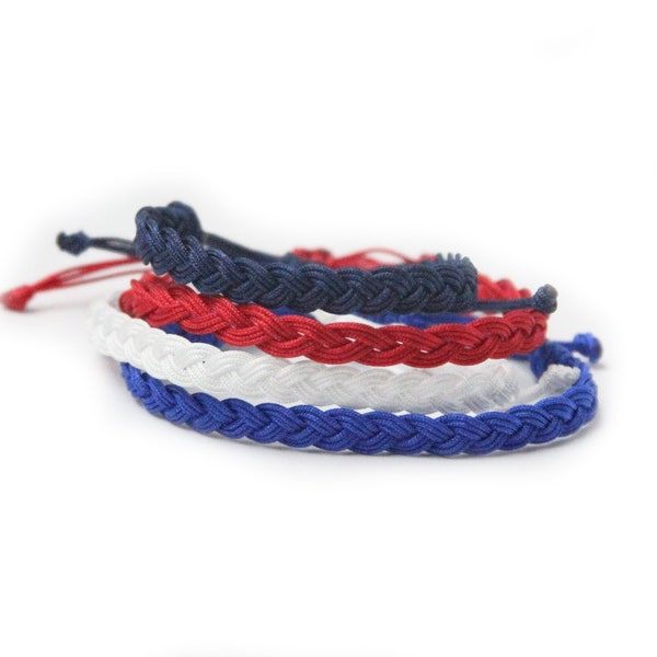 America Triple Strand Braided String Bracelet | Red White & Blue Collection | Patriotic Summer Jewelry | Adjustable Friendship Bracelets