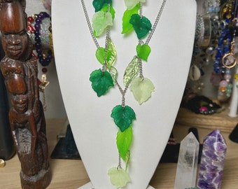 Green Goddess Leaf Necklace and Earring Set