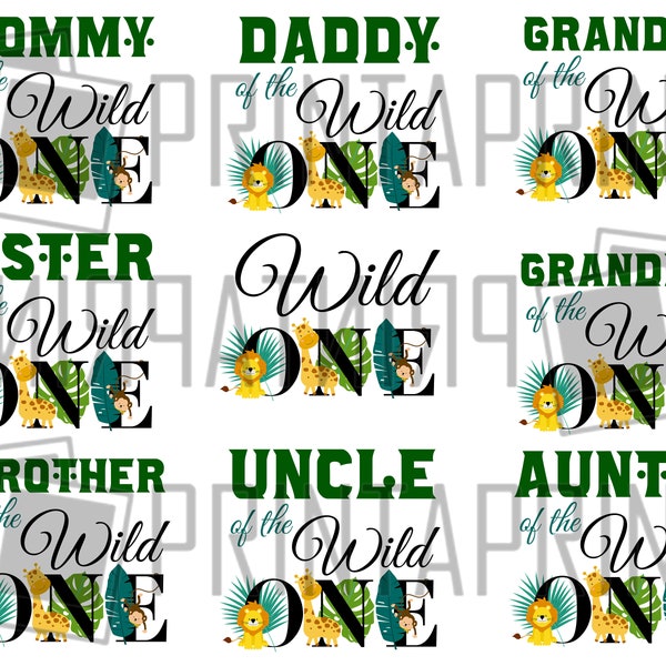 Birthday Family Jungle Animals png files for use in sublimation or your project | Zoo safari wild png printables | wild one digital prints