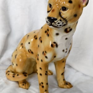 Large Vintage Italian Ceramic Cheetah Figurine 1970s MidCentury Hollywood Regency Decor