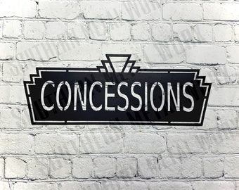 Metal art- 16 gauge steel in black- ‘Concessions’ wall sign- movie room- movie theater- home theater