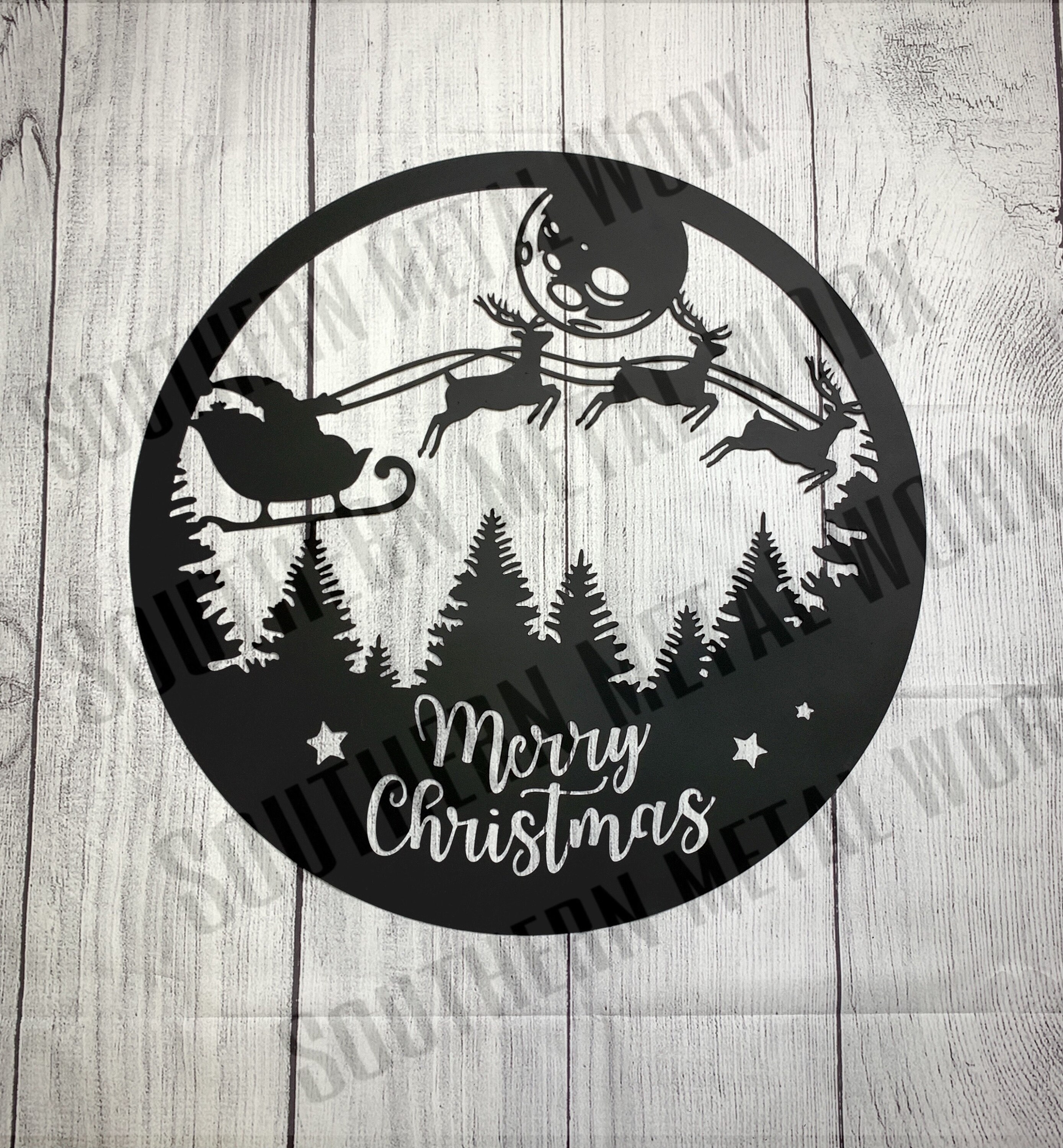 Metal Art 16 Gauge Steel Merry Christmas Scene Metal Wall Sign Christmas Decor Christmas Sign