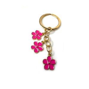 Pink Flower Metal Keychain | Pink Flower Charm | Tassel Keychain | Pink Flower Accessory | Flower Purse Charm | Pink Keychain | Gift For Her